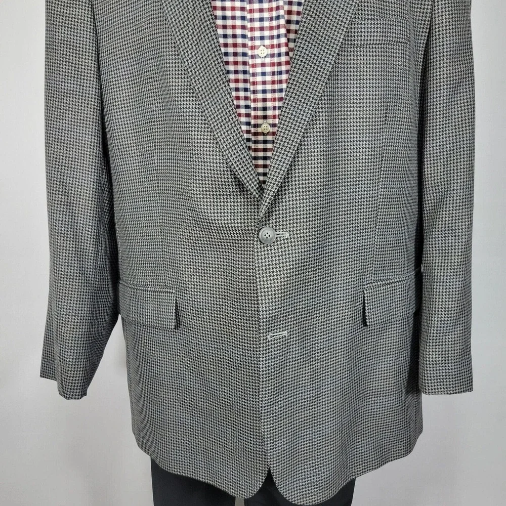 Croft Barrow Men's Sport Coat Blazer Two Button Gray‎ Houndstooth Poly Blend 48L